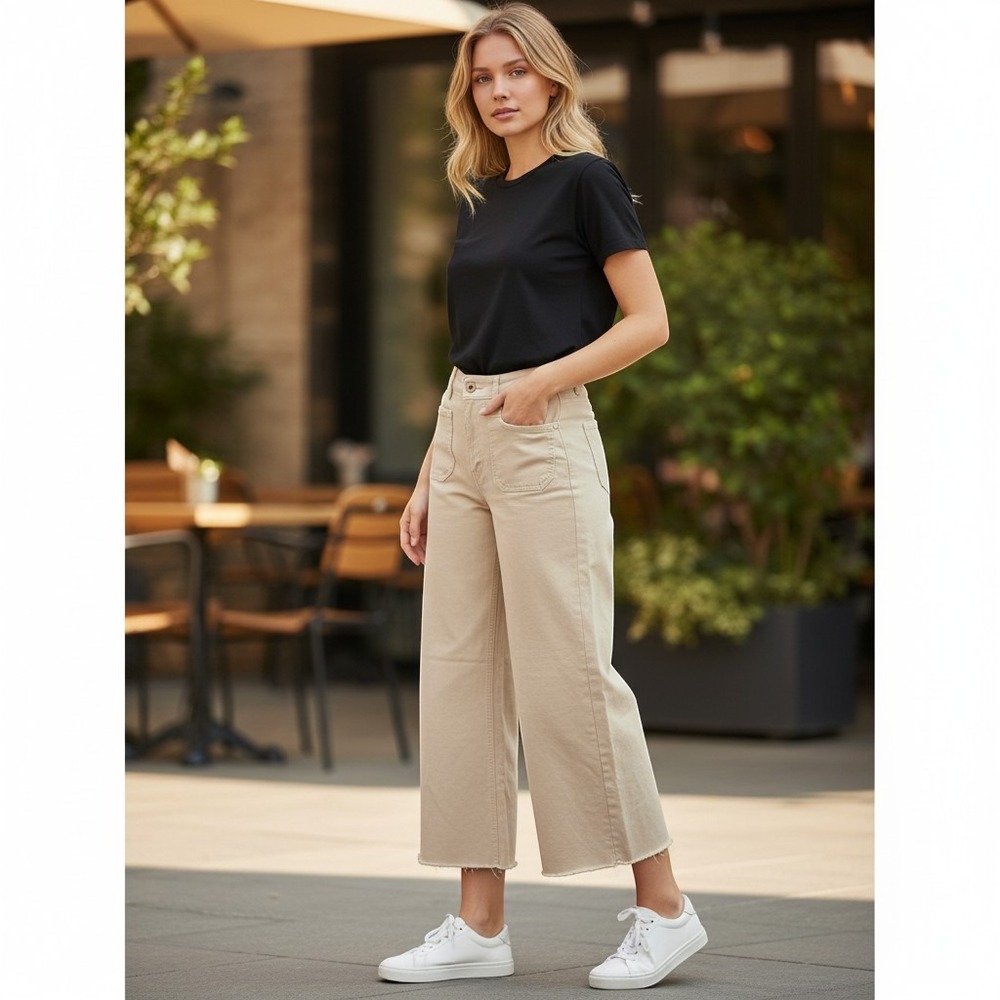 Mica Wide Leg Pants Womens 30x26 Tan Khaki High Rise Raw Hem MBE-W604AM